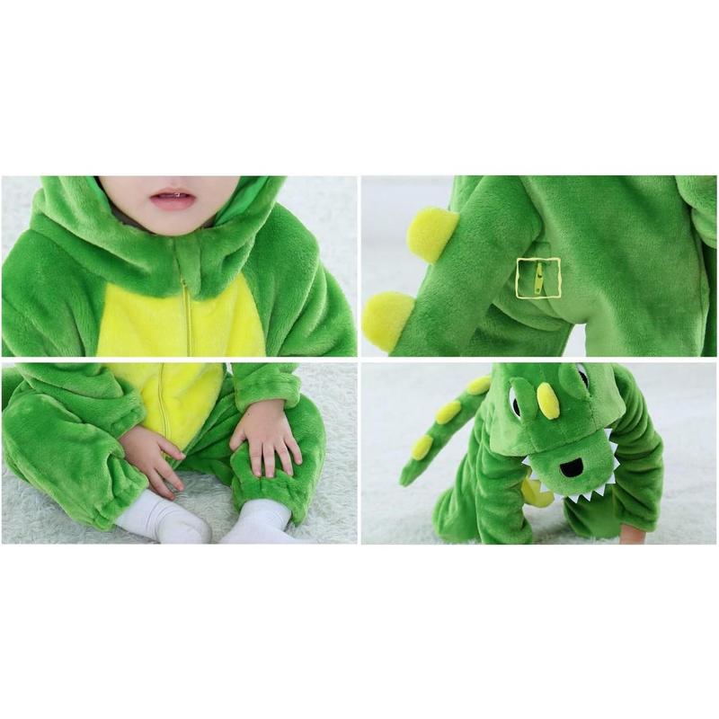 P-CPA03   Toddler Infant Dinosaur Costume Flannel Hooded Onesies Soft Animal Romper Outfits Gift