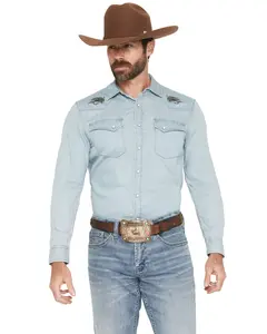 Pendleton Men's Light Wash Gambler Long Sleeve Snap Denim Western Shirt - Ra1334-79708