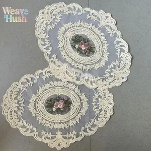 Table Placemats & Coasters, French Retro Lace Embroidered Oval Mesh Mats, 2 Pack Elegant Vintage Table Decor, Exquisite Embroidered Coffee Coasters, Perfect for Dining Room, Coffee Table Decoration and Photography Shooting Props