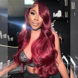 [30Inch for Only $119] Hot Star 13x6 Lace 99J Burgundy Colored Body Wave and Straight HD Transparent Lace Front Human Hair Wigs For Women Raw Indian Wigs