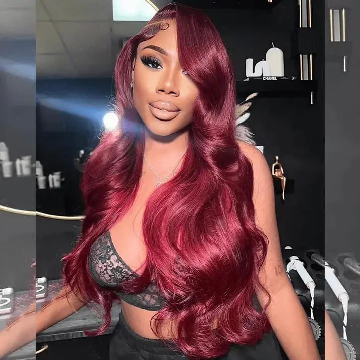 Hot Star 13x6 Lace 99J Burgundy Colored Body Wave and Straight HD Transparent Lace Front Human Hair Wigs For Women Raw Indian Wigs