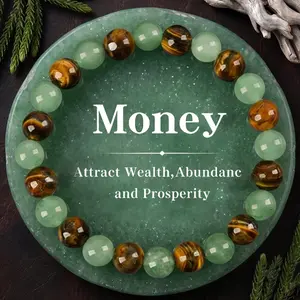Money Attraction Crystal Bracelet - Green Aventurine & Tiger Eye Beads for Manifestation, Attract Wealth, Protection & Success, Abundance Jewelry Gift for Women Men summerwins