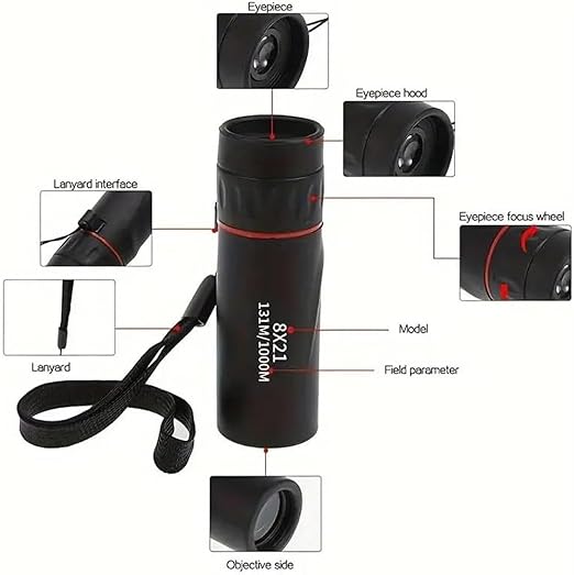 High-Power 8X Compact Monocular Telescope, Lightweight & Portable for Outdoor Adventures, Bird Watching, Hiking and Stargazing