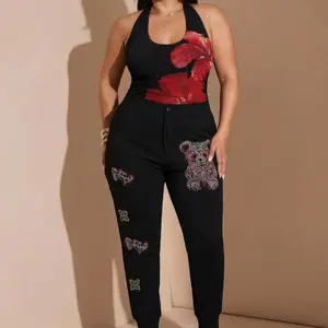 Rhinestone Teddy Bear Joggers | Y2K Pink Bling Sweatpants | Aesthetic Graphic Heart Pants