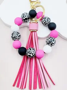 Wooden Bead & Silicone Bracelet Keychain Effortless Style for Daily Wear, Thoughtful Gift for Her - Keys Wristlet for Women