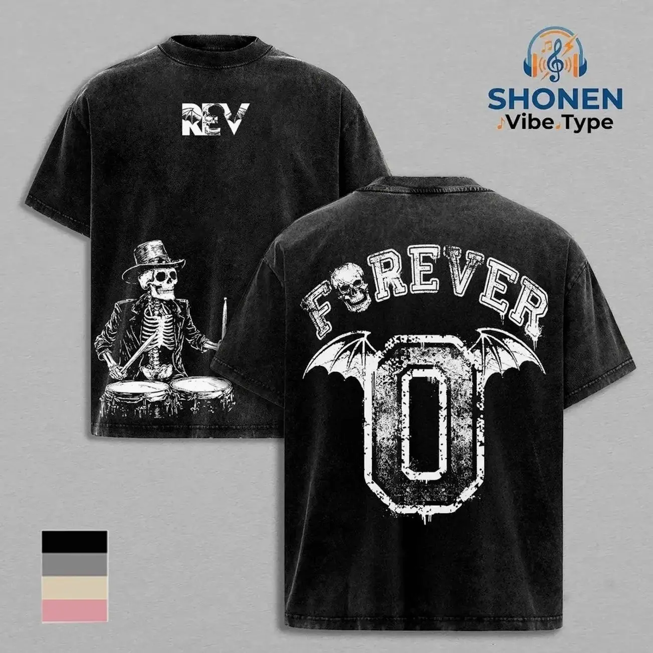 Men's Seamless Short-Sleeve Oversized Cotton Tops - Vintage Black Washed Heavyweight Avenged Sevenfold The Rev Tribute Tee, Classic Rock Metal Band Merch, Grunge Aesthetic Graphic Tour Menswear Clothes YF4 8MO