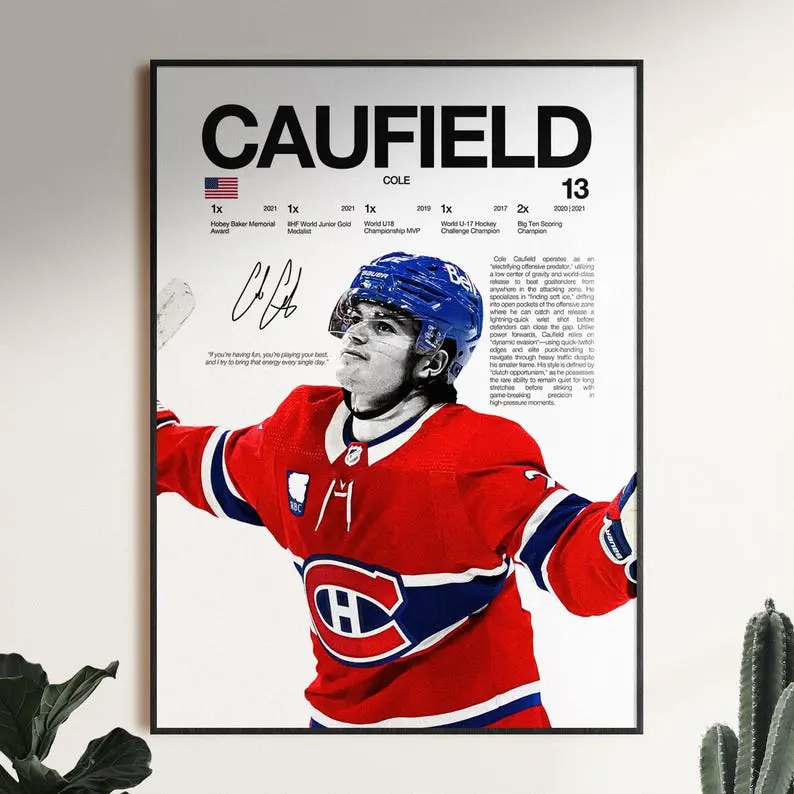 Cole Caufield Poster, Montreal Canadiens Wall Print, NHL Hockey Print, Ice Hockey Print, Hockey Fan Gift, Sports Decor, Hockey Room Print - Poster Print Unframed