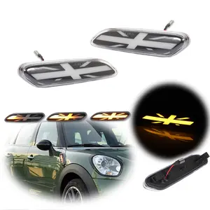 2pcs Union Jack Style Amber LED Front Side Marker lamps Light For 2011 2012 2013 2014 2015 2016 Mini Cooper R60 R61,Replace OEM 63-13-9-802-569 63-13-9-802-570