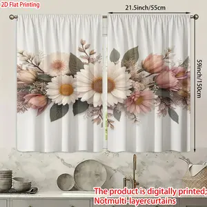 2 pieces, 2D flat printing, polyester materialFlower DecorationPatterned print, light-filtering curtains, suitable for decorating bedrooms, living rooms, and other settings; features a rod pocket design for easy rod installation.