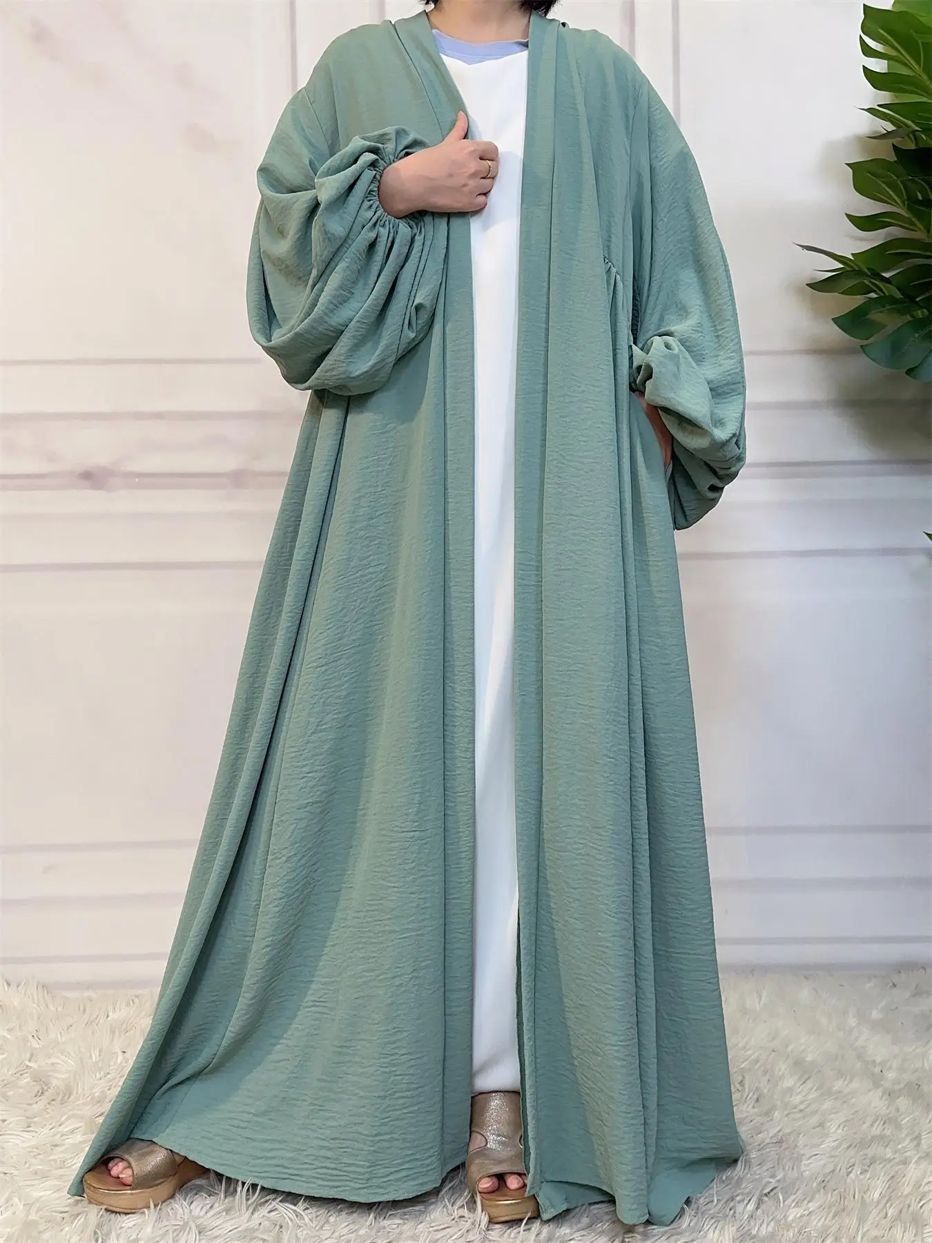 Women's Solid Color Open Front Abaya, Casual Long Sleeve Kaftan Dress for Daily Wear, Ladies Islamic Clothing for All Seasons