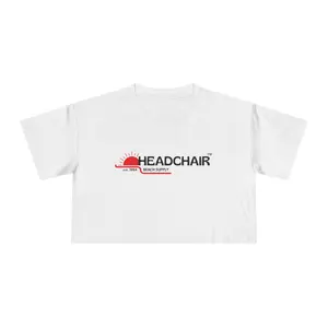 HEADCHAIR Retro Crop - Beach Supply Women's Fitted Short Sleeve Crew Neck Top Casual Summer Wear Breathable Cotton Blend Fabric