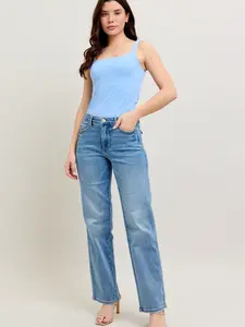 Kylie Judy Blue Tummy Control Mid Waisted Vintage Wash Straight Jean