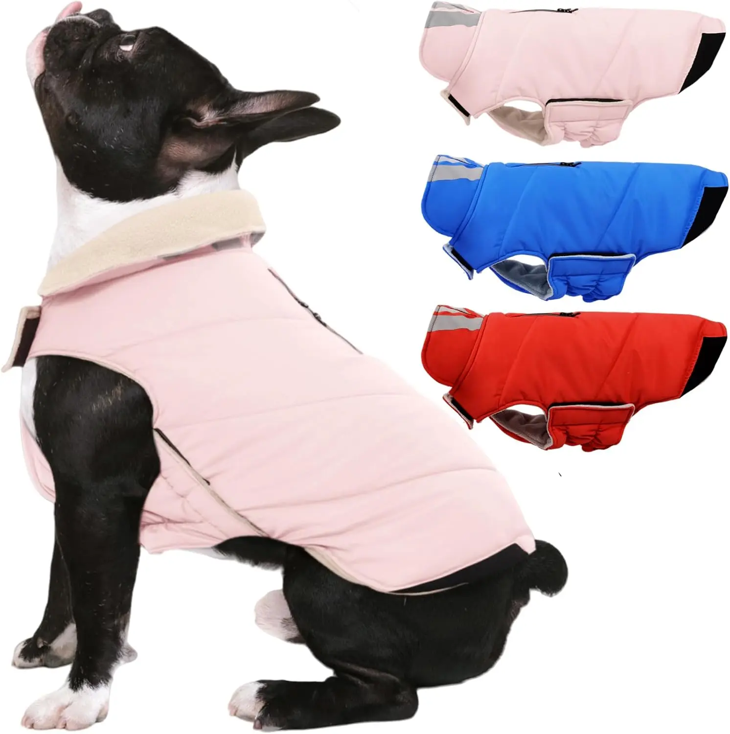Kuoser Dog Coat Medium, Cold Weather Reflective Waterproof Dogs Jacket with Warm Fleece Lining, Turtleneck Dog Winter Coat with Zipper, Doggy Snow Jacket Pet Coats for Small Medium Large Dogs