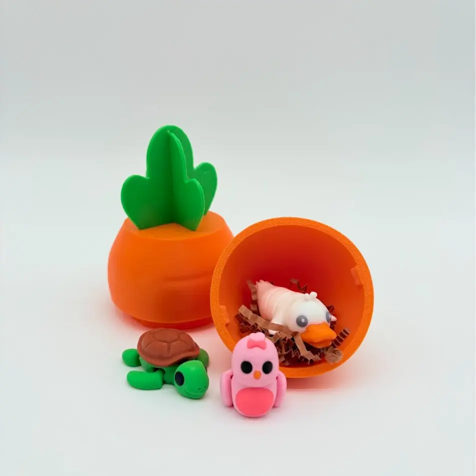 JP Crafted Designs Carrot Egg with 3 Mini Figures - Unique Carrot Design, Reusable & Durable, Perfect for Gifting & Collecting anxiety stress relief office desk toy