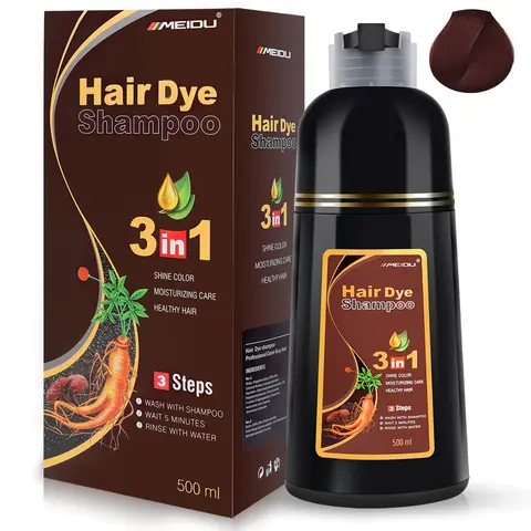 MEIDU Dark Wine Red Hair Dye Shampoo 3 in 1 - Herbal Ingredients Natural Shampoo, Natural Haircoloring, Plant Haircare, Salon