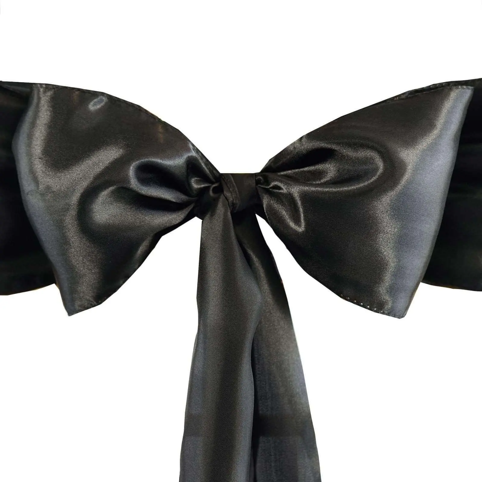 Black 5-Pack Satin Chair Cover Sashes (6"x106"), Reusable Bow, Smooth Texture, Dry Clean Only, Luxury Finish for Weddings, Formal Occasions