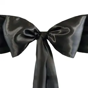 5 Pack Satin Chair Sashes 6"x106" Black - Reusable Chair Bows with Smooth Luxurious Finish for Weddings & Banquets