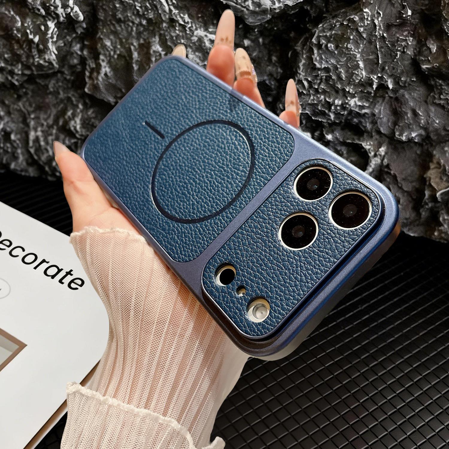 [Free!!Ship!] Matte PU Texture Leather Phone Case for iPhone 17 Pro Max 16 15 14 Mag Safe Military Grade Drop Shockproof Protective Phone Cover