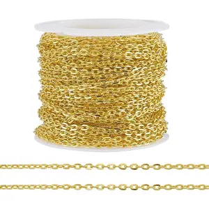 PH PandaHall 33 ft Necklace Chains 2.2mm Golden Iron Cross Chains Link Flat O-Shaped Cable Chains Craft Jewelry Chain for DIY Necklace Bracelet Jewelry Making Valentine, 3x2.2x0.6mm