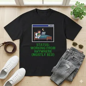Heavyweight Cotton T-Shirt Funny Pixel Art Graphic Oversized Streetwear Tee 2026 Aesthetic Digital Nomad Top Men's Women's Casual Loose Fit Bed Workspace Apparel Short Sleeve
