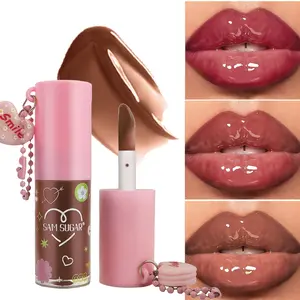 Heart-Shaped Tinted Lip Oil - Moisturizing Hydrating Lip Gloss with Serum, Fades Lip Lines, Glossy Shimmer Glow, Radiant, Long-Lasting Color, Portable Keychain/Purse Charm Design - Ideal for Halloween Makeup, Christmas Gifts & Daily Makeup