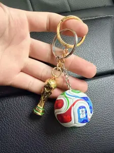 2026 Football Championship Keychain Set, Jules Rimet Trophy Pendant, Mini Soccer Bag Charm, Fan Car Key Ring Gift (set of Two)