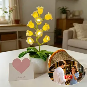 Handmade Crocheted  Lily of the Valley LED Lamp, Christmas Decoration, with Heartfelt Blessing Card,Heartfelt Valentine's Day Gift, Mother's Day Gift, Handmade Floral Lamp, Bedside Night Light, Warm-light home desk decor, Thanksgiving gift