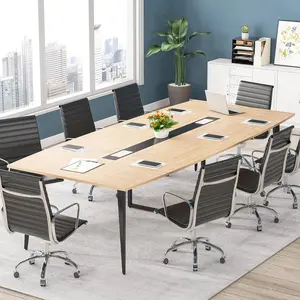 Tribesigns 8FT Conference Table Large Boat Shaped Meeting Seminar Table with Cable Grommets for Office
