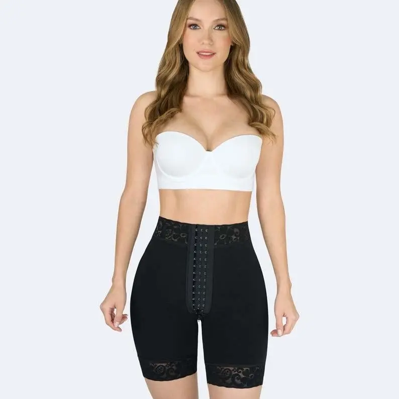 QBANO NOVA Faja Short Triple highlight, Low Waisted (Afrodita) Ref 16008-1 Tummy Control Shapewear for Women Comfortable & Stylish Black Lace Detail Contrast Lace Corset Elegant