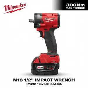 Milwaukee FIW212 1/2" Compact Impact Wrench – 0-2400 RPM, 0-3500 IPM, 300Nm Breakaway Torque – Built for Tight Engine Bays & Assembly Work with 18V Lithium-Ion Battery