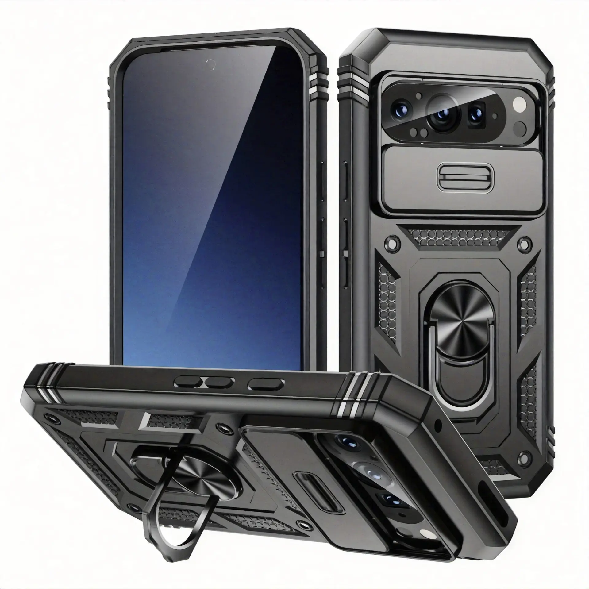 3 PCS [1 Phone Case with 2X Clear Screen Protectors] for Pixel 10/ Pixel 9/ 9 Pro/ 9 Pro XL Case CamShield Slide Heavy Duty Shockproof Protective Cover Anti-Drop Lens Privacy Phone Case