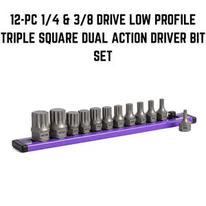 GRIPEDGE | 12-PC 1/4 & 3/8 DRIVE LOW PROFILE TRIPLE SQUARE DUAL ACTION DRIVER BIT SET