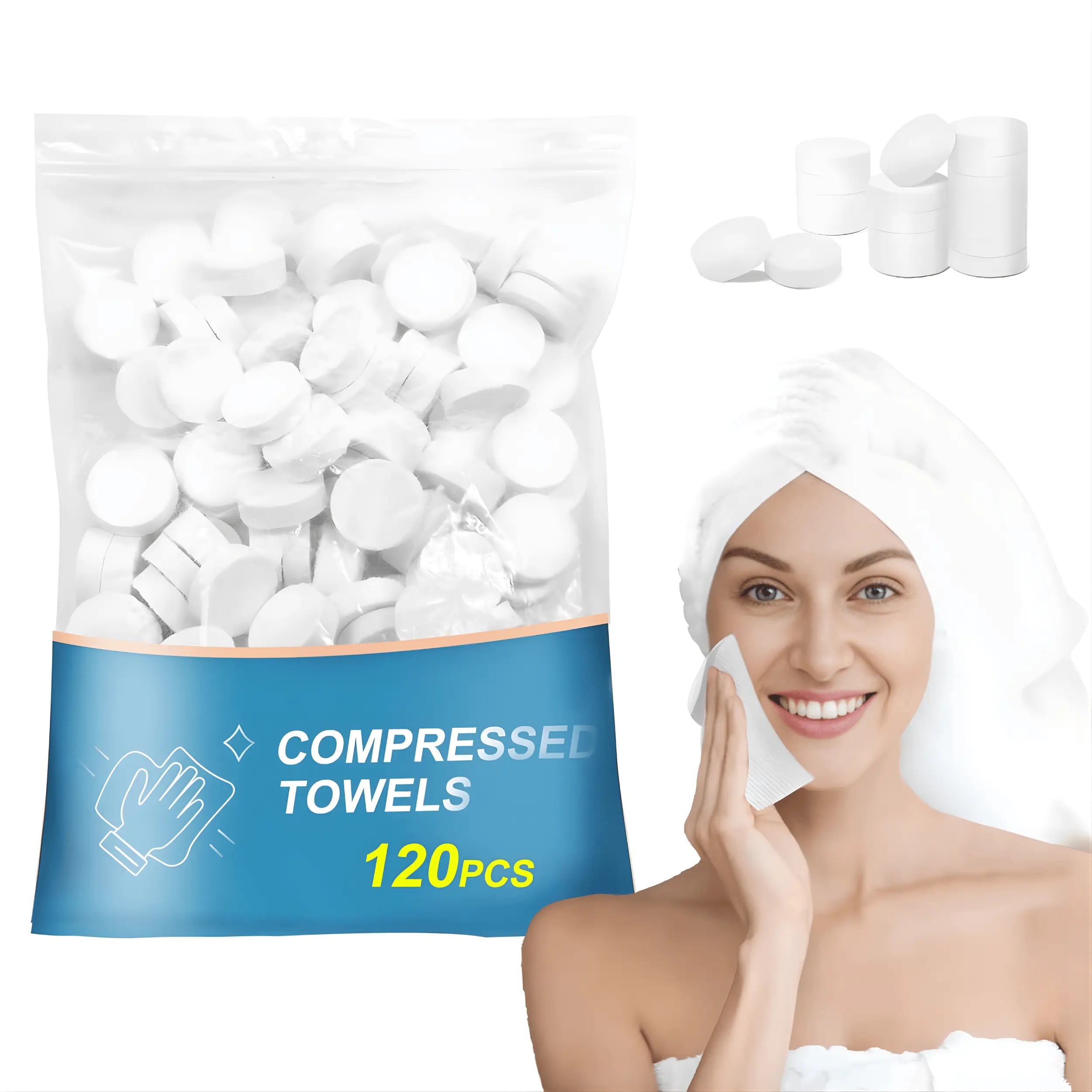 120 PCS Compressed Towels Bulk Portable Mini Coin Tissues Disposable Face Towels, Expandable Compressed Towels for Travel, Camping, Hotel & Outdoor Activities, Space Saving Hygienic Cleaning Towelettes