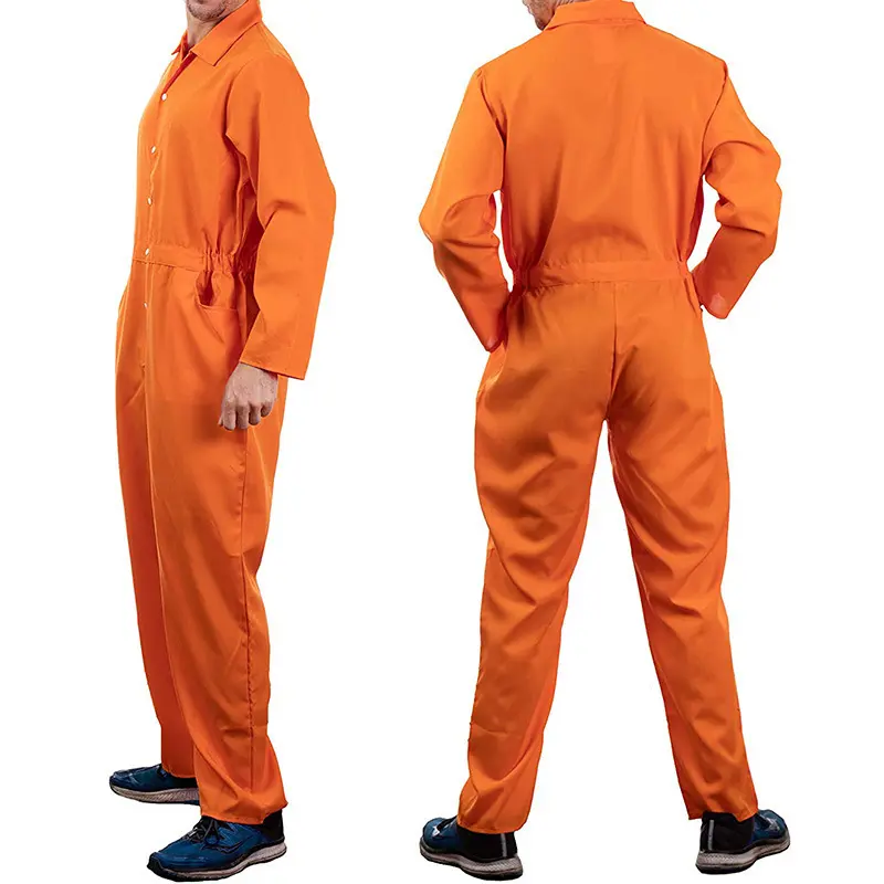 Men's Orange Prisoner Costume - Polyester Fabric Jumpsuit with Generous Cut and Unisex Fit, Includes Cap for Halloween Plumber Cosplay, Menswear, Classic, Durable, Rayon, Fake Id Card, Front Zipper, Linen, Matching, Simple