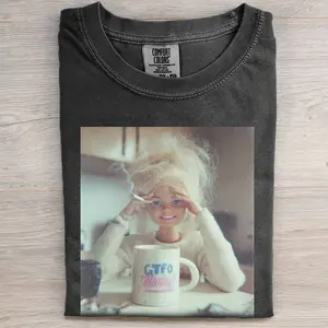 Coffee Drinking Barbie Girl Shirt, Funny Barbie Coffee Graphic T-Shirt, Internet Meme Short Sleeve Tee, Casual Trendy Unisex Shirt