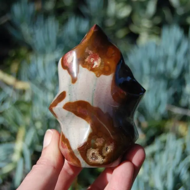 4in 412g Polychrome Jasper Crystal Flame, Madagascar