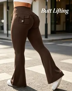 Yoga High Waist Tummy Control Flare Leggings with Pockets for Women Scrunch Butt Lifting Gym Pants Casual Comfy Breathable Skinny Pants for Yoga Gym Workout Running Ladies Sportswear All Seasons Stylish Activewear leggings bottom - Polyester, Womenswear