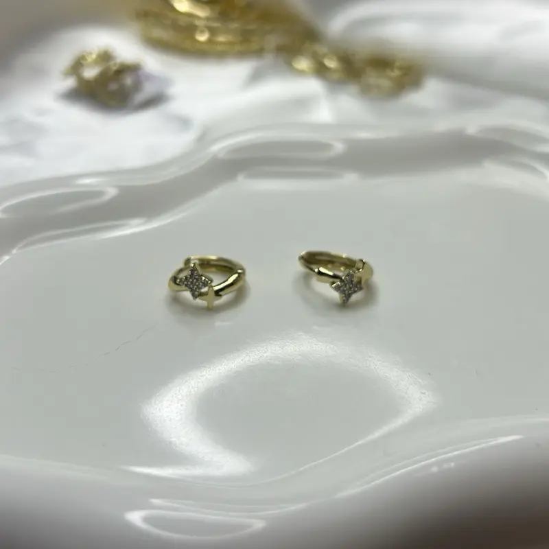 Iridescent Star Huggie Earrings - Gold Plated with Sparkling Diamond Accents for Elegant Everyday Wear