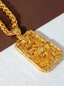 Dragon Pendant Necklace Men Hollow Imitation Gold Sweater Chain Eastern Jewelry