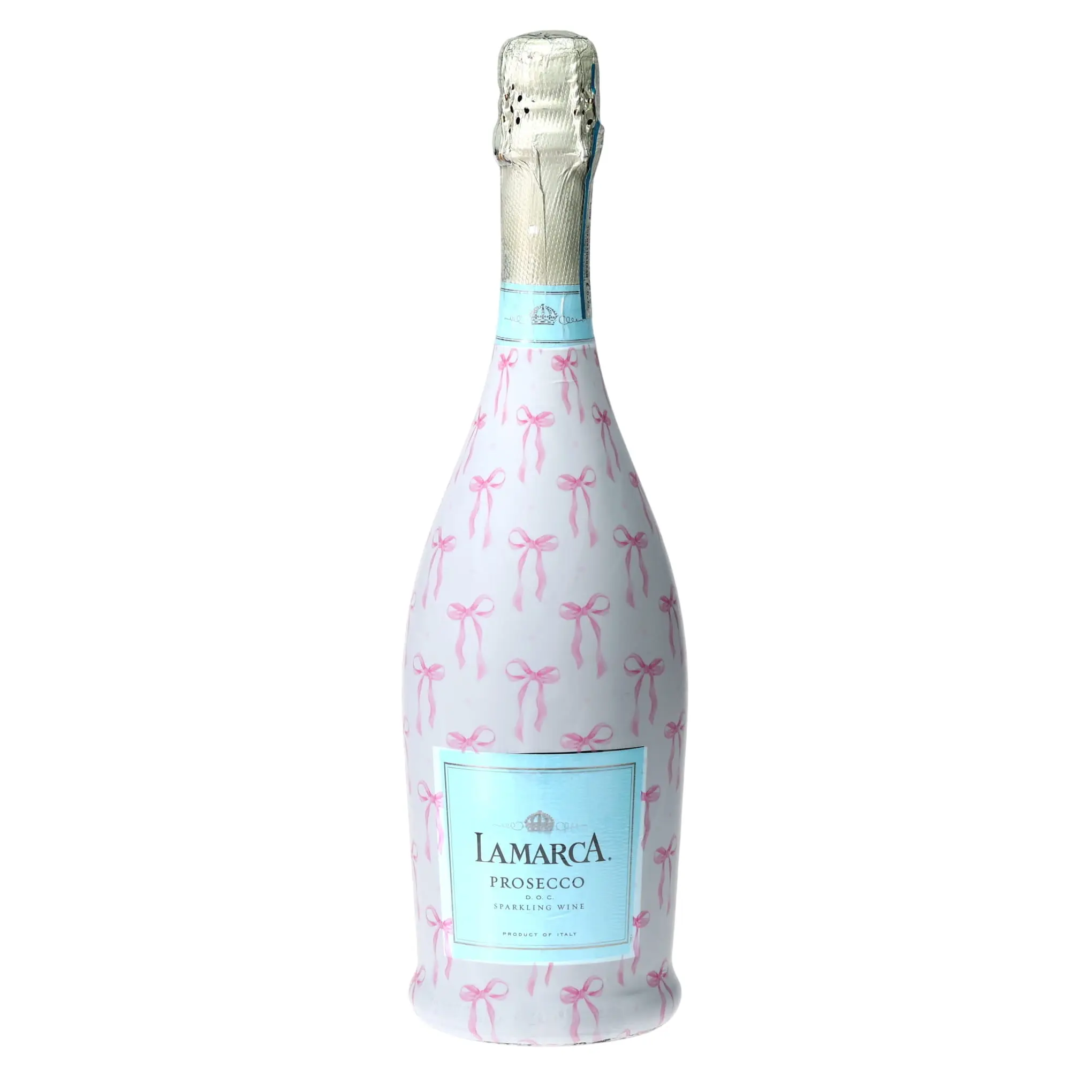 Grandmillennial Pink Bows Prosecco Bottle Wrap