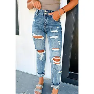 Dana Double Button Distressed High Rise Jeans