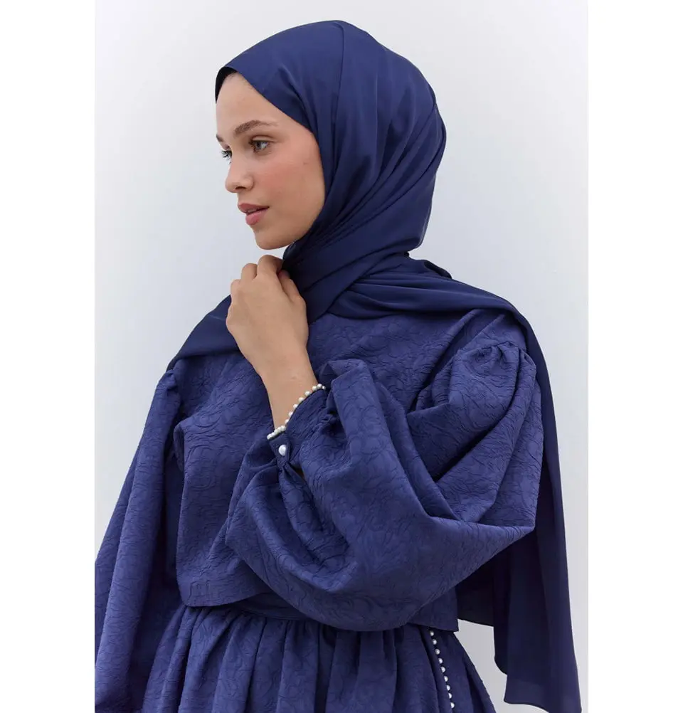 Satin Elegance Shawl Hijab - Navy Blue