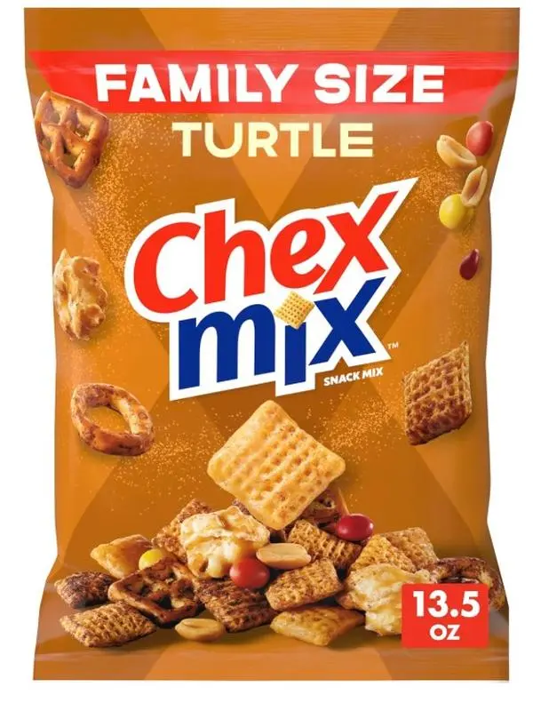 Chex Mix Turtle Snack Mix, Crispy Non-Fried Caramel-Infused Indulgent Low Fat Family-Size Snack Bag, 13.5 oz, Snacks, Low Fat Snacks