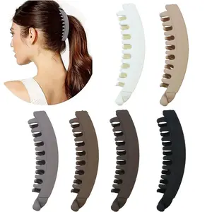 Women's 2-Piece Matte Crescent Moon Banana Clips, Anti-Slip Vertical Hair Claws, Sturdy Versatile Ponytail Holders for Daily & Workplace Use, Banana Clip
