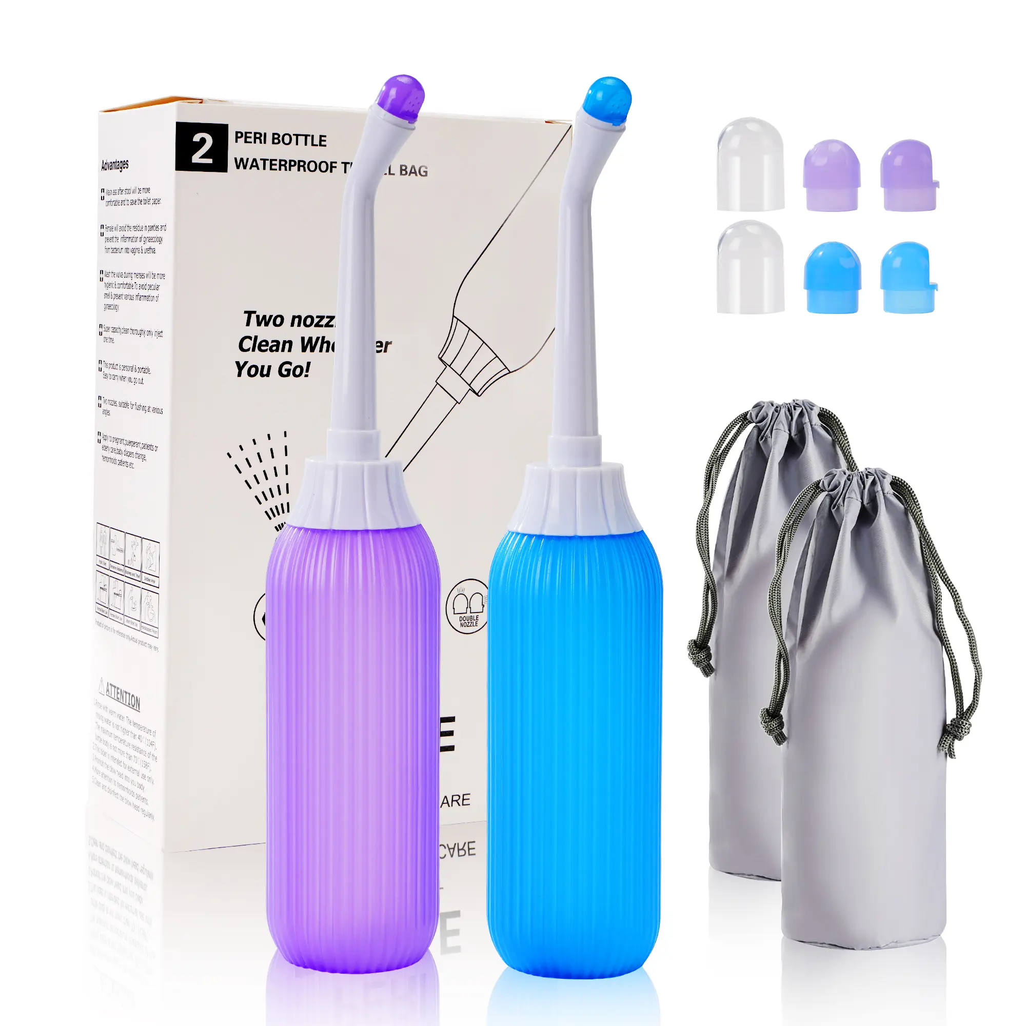 2 Pack Portable Travel Bidet Bottle in 500 ml, Handheld Bidet Bottle Set for Personal Hygiene, Private Cleaning Device with Portability