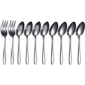 Household daily necessities HOMQUEN Black 10-Piece Serving Flatware Silverware Set,Stainless Steel Serving Utensil Set,Include Slotted Serving Spoon, Serving Spoon, Serving Fork