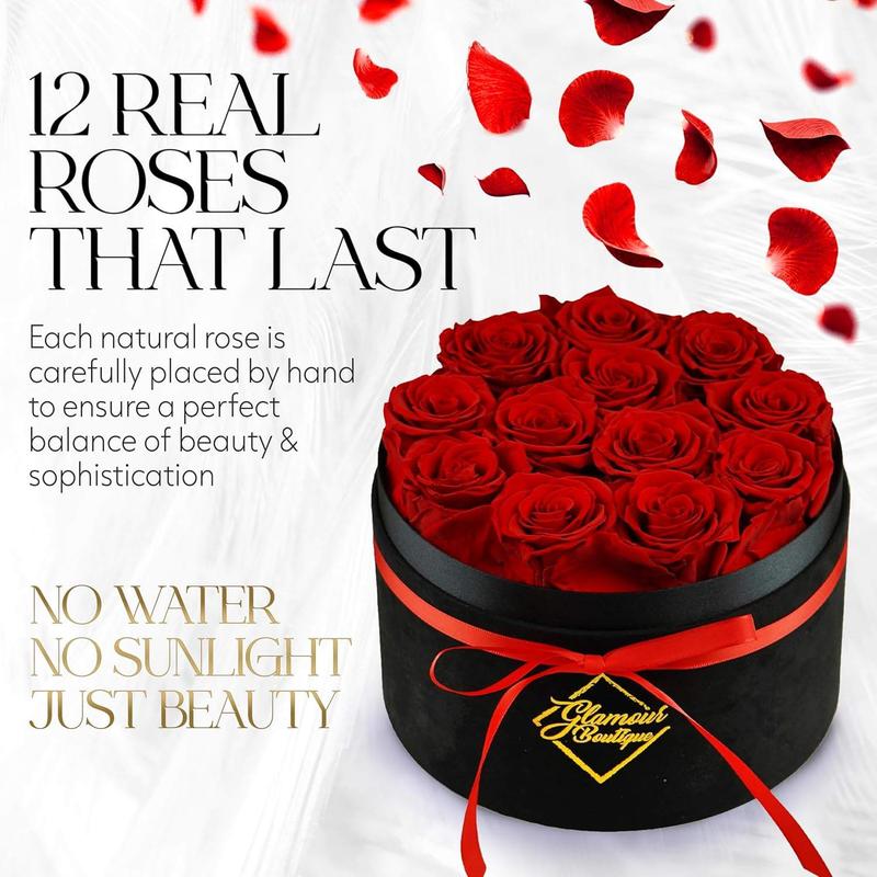 Eternal Prestige Velvet Black | 12 Red Roses Decor Box