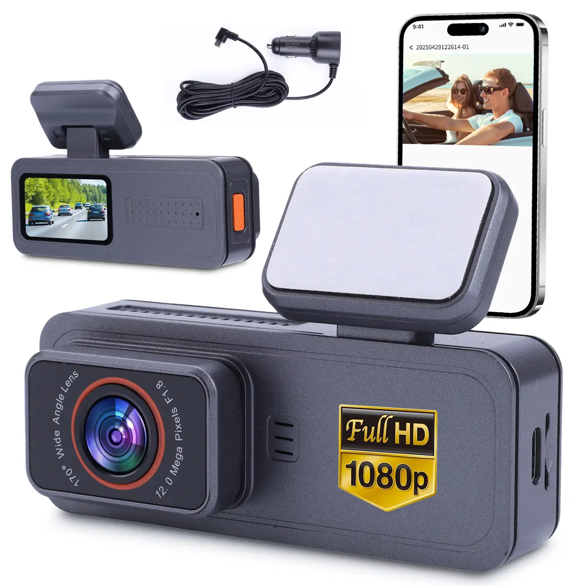 1080P Mini Front Vehicle Dashcam - HD Driving Recorder with Wi-Fi Connect, WiFi APP Control, 170° Wide Angle, Night Vision, G-Sensor, 24H Parking Monitor, Loop Recording, 32GB Micro SD Card Included, Car & Windshield Mountable