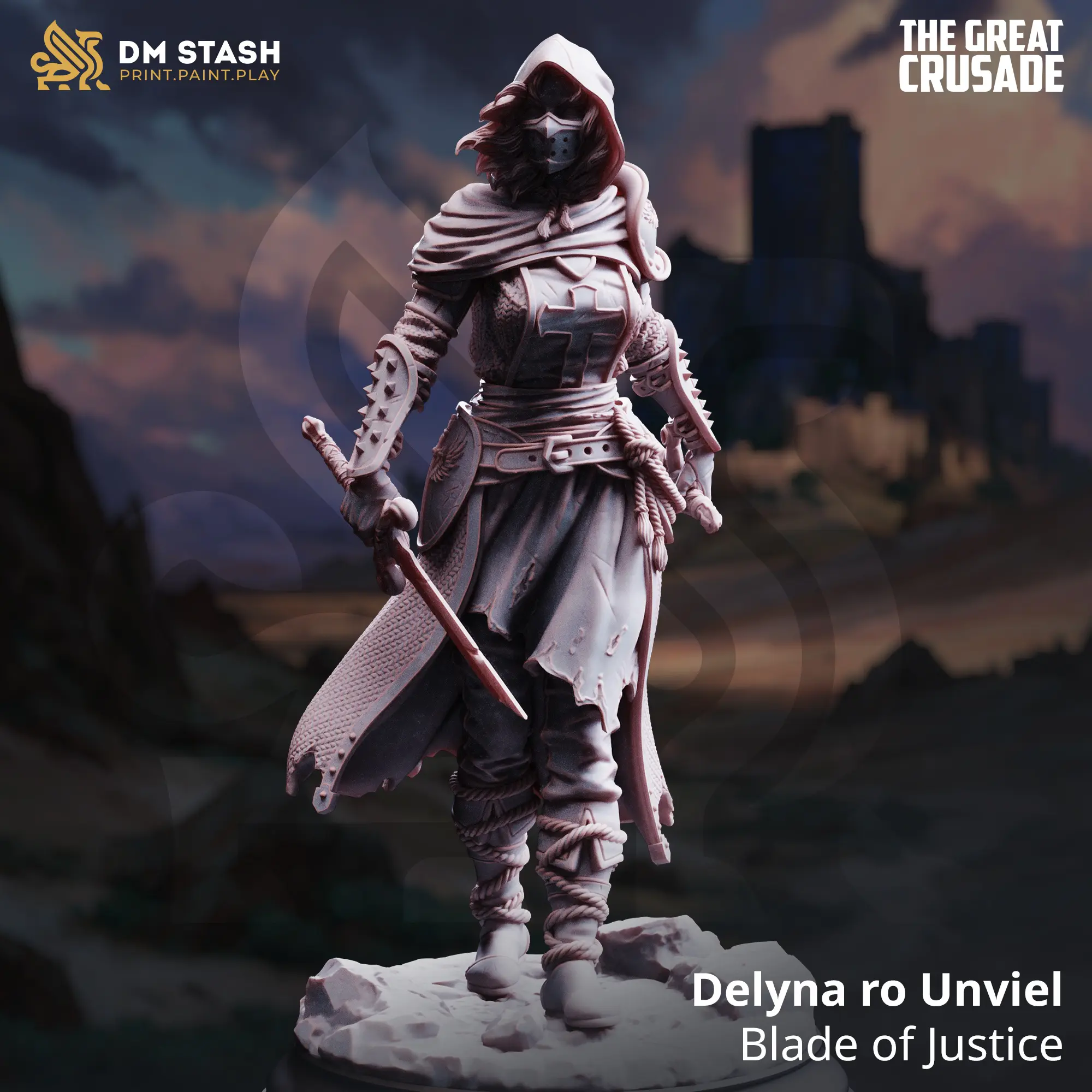 Delyna's Unveil Blade of Justice 3D-Printed Resin Miniature, DM Stash Anthropomorphic Figurine, Dungeons and Dragons Tabletop Play Collectible, Detailed Sculpt Home Decor Statue with Display Function