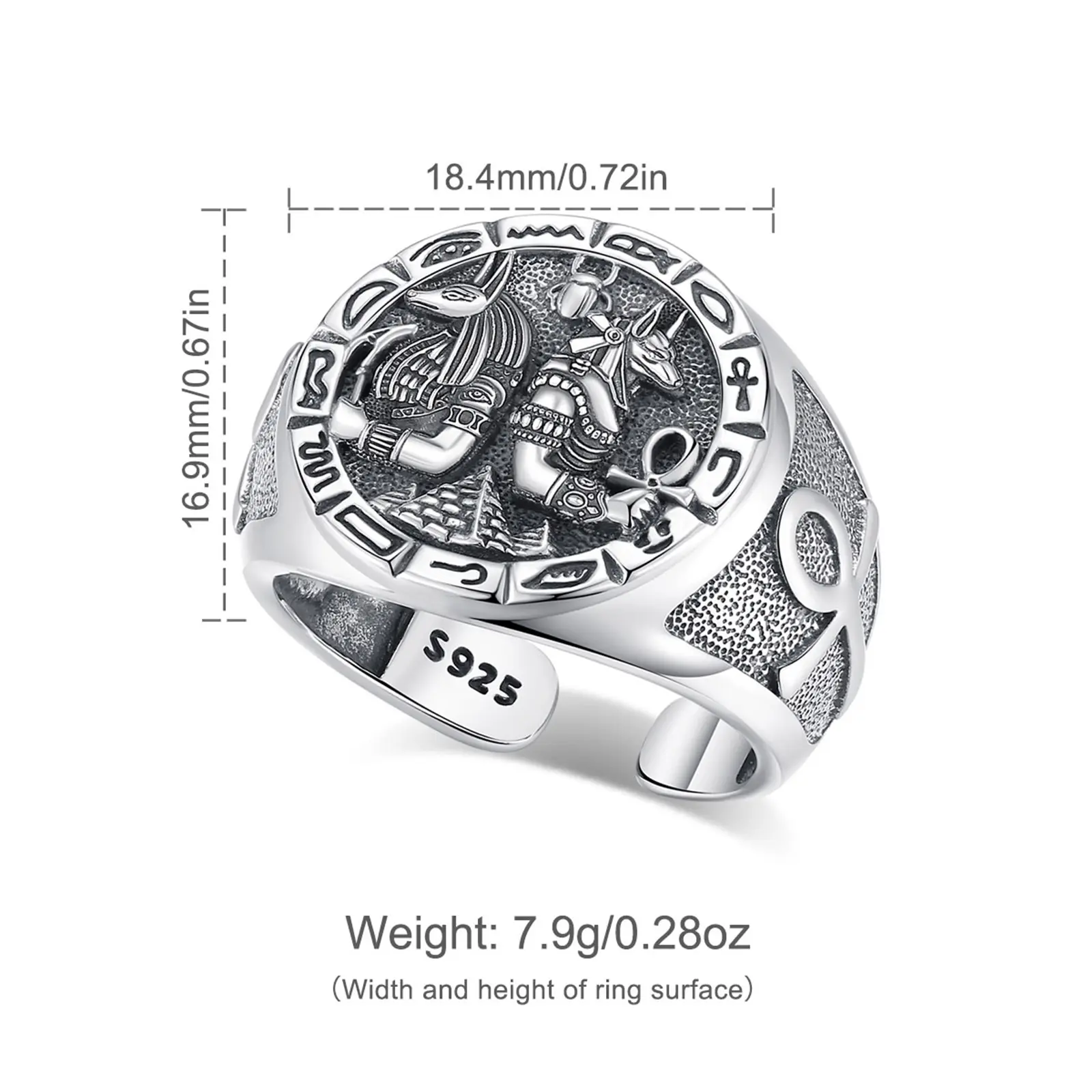Anubis & Horus Adjustable S925 Silver Ring